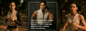 Mulher atleta correndo ao ar livre, representando os efeitos da corrida na face e a busca por lifting não invasivo para atletas.