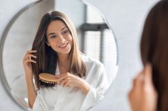 Haircare,Concept.,Attractive,Young,Lady,Brushing,Her,Thick,Beautiful,Hair